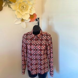 Tory Burch Womens Pink Brown Geometric Blouse Button Front Top Size 4